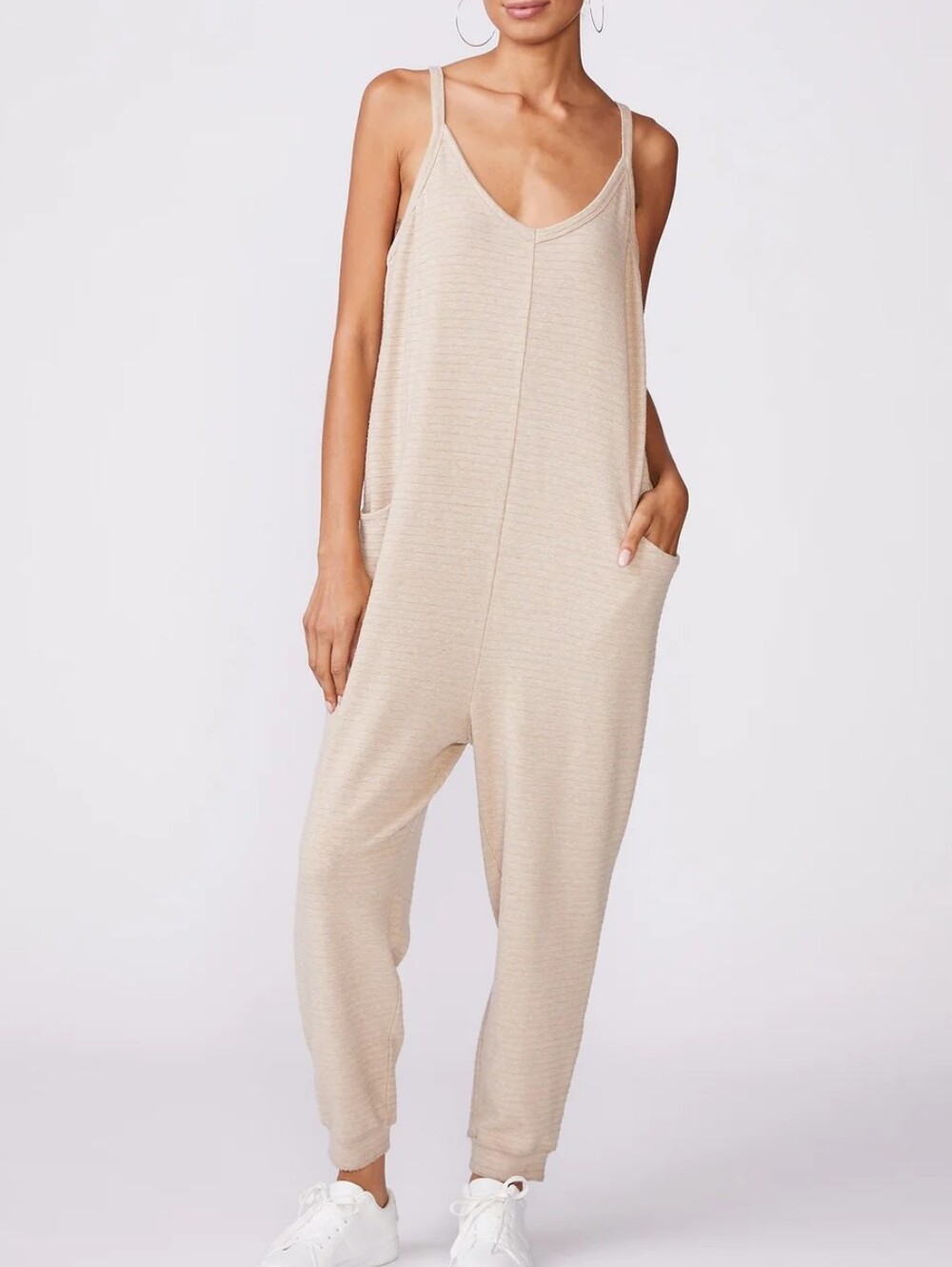 Feel like a human squishmallow Cream Sleeveless Jumpsuit with big Pockets